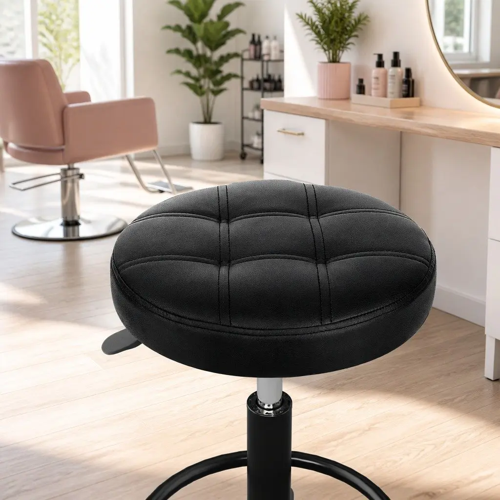 Salon Stool Round Swivel Chair Black Adjustable Height Gas Lift Castor Wheels