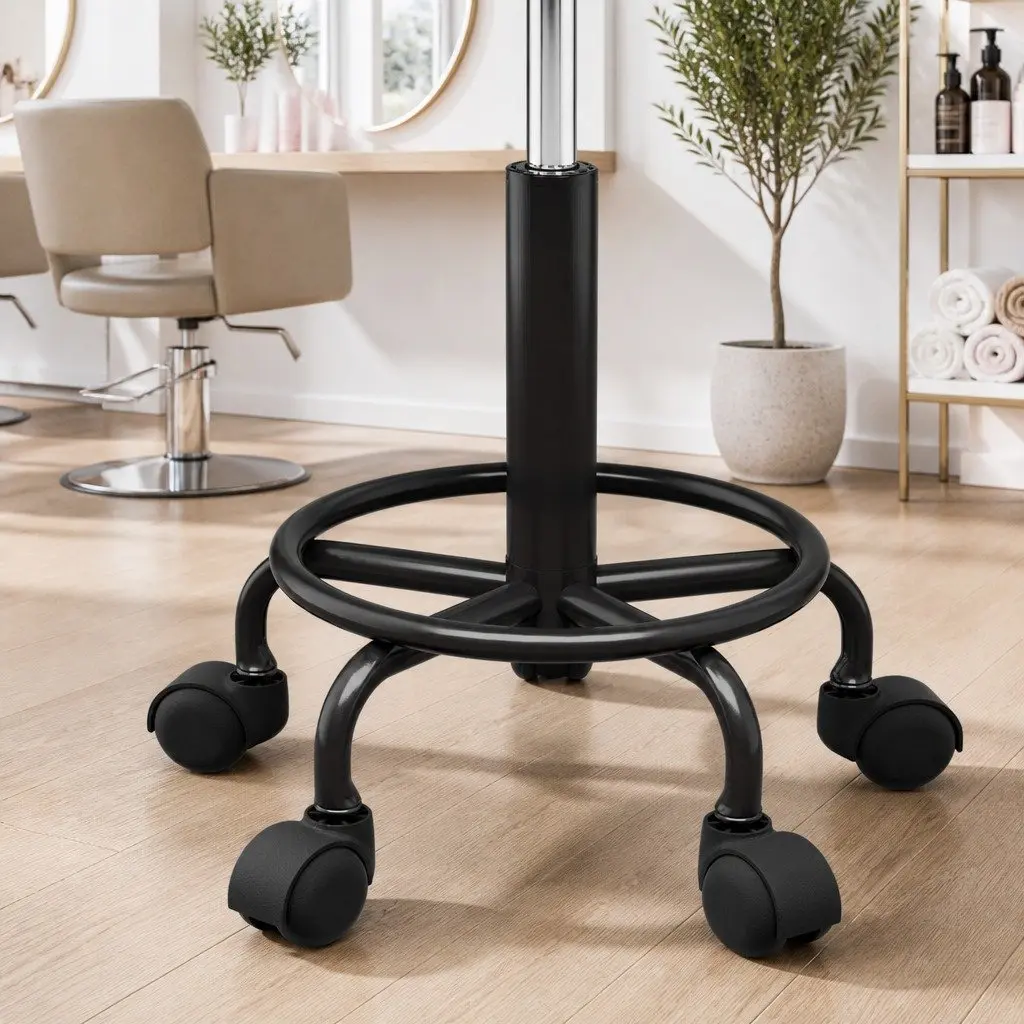 Salon Stool Round Swivel Chair Black Adjustable Height Gas Lift Castor Wheels