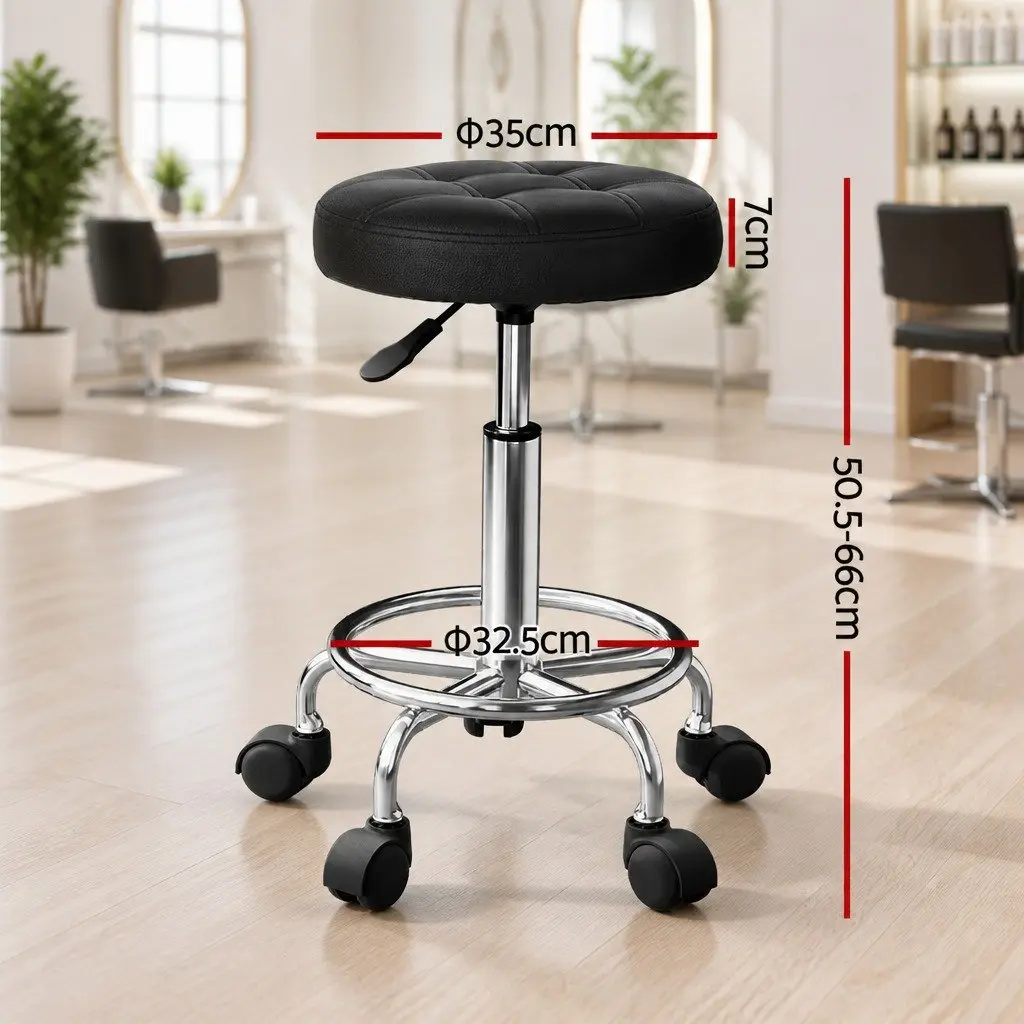 Salon Stool Round Swivel Chair Black Adjustable Height Gas Lift Castor Wheels