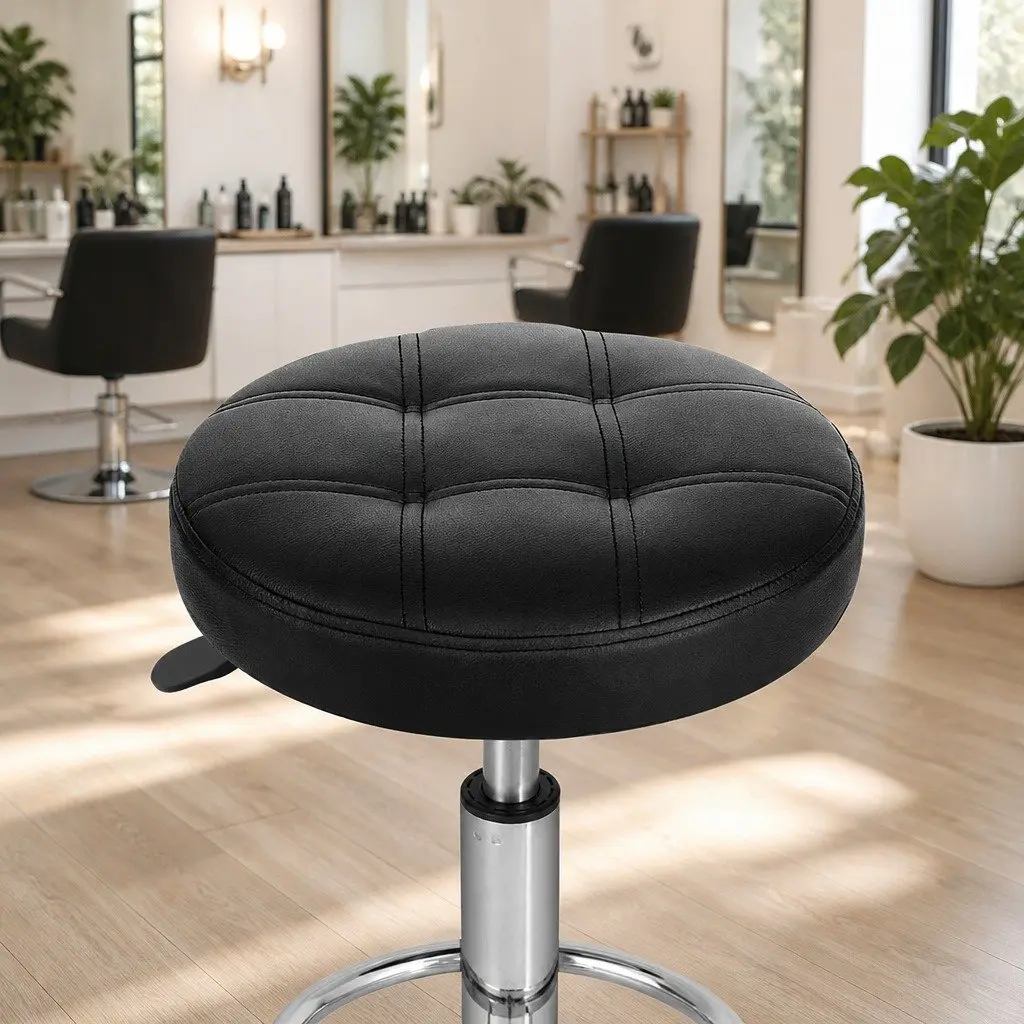 Salon Stool Round Swivel Chair Black Adjustable Height Gas Lift Castor Wheels