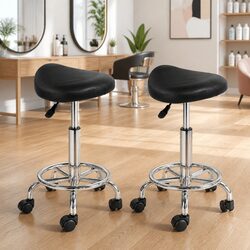 Salon Stool Saddle Swivel Chair Black 360° Rotatable Adjustable Height Castor