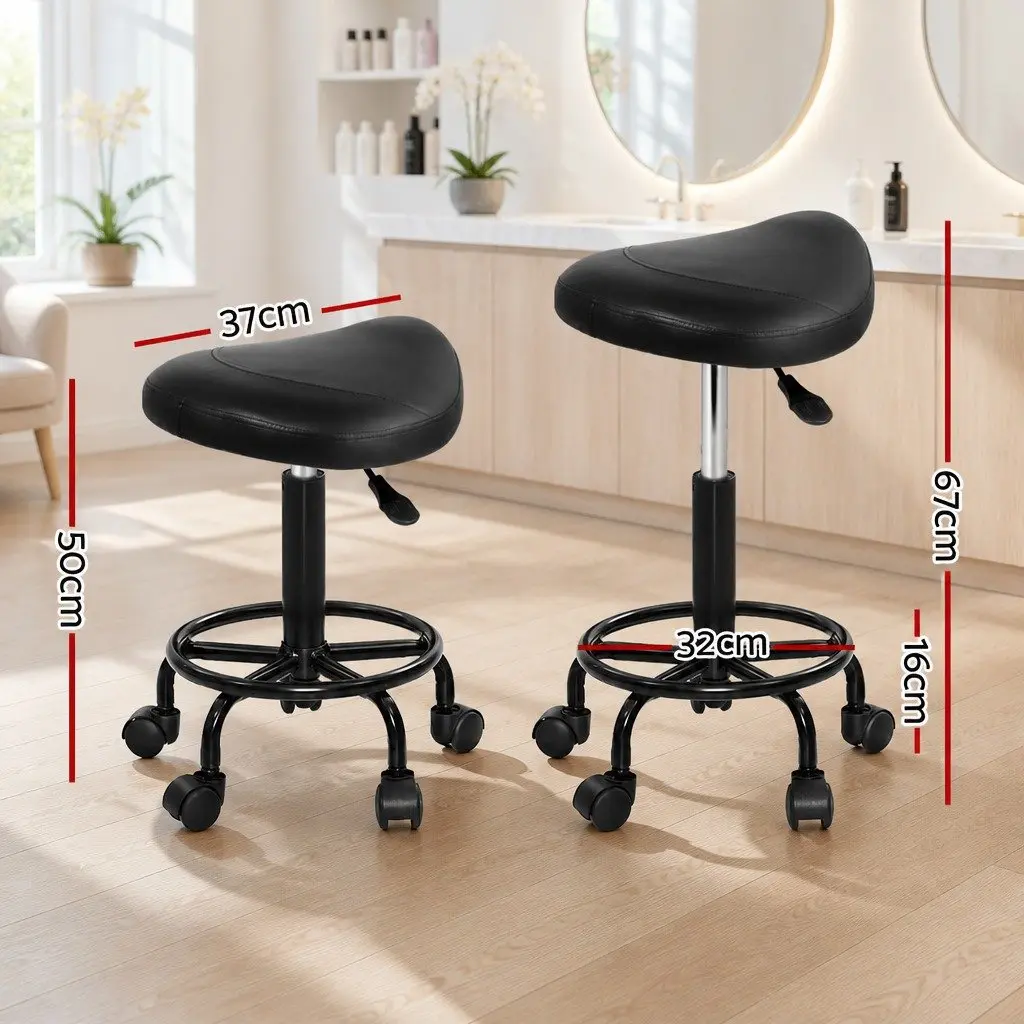 Salon Stool Saddle Swivel Chair Black 360° Rotatable Adjustable Height Castor