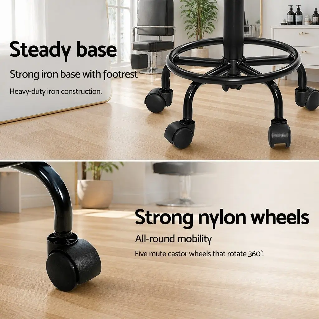 Salon Stool Saddle Swivel Chair Black 360° Rotatable Adjustable Height Castor
