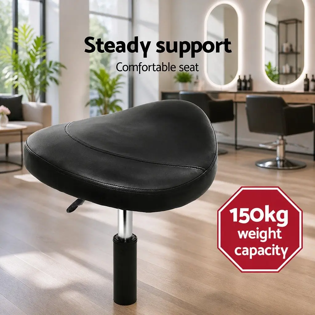Salon Stool Saddle Swivel Chair Adjustable Height Black PU Leather Comfort Seat