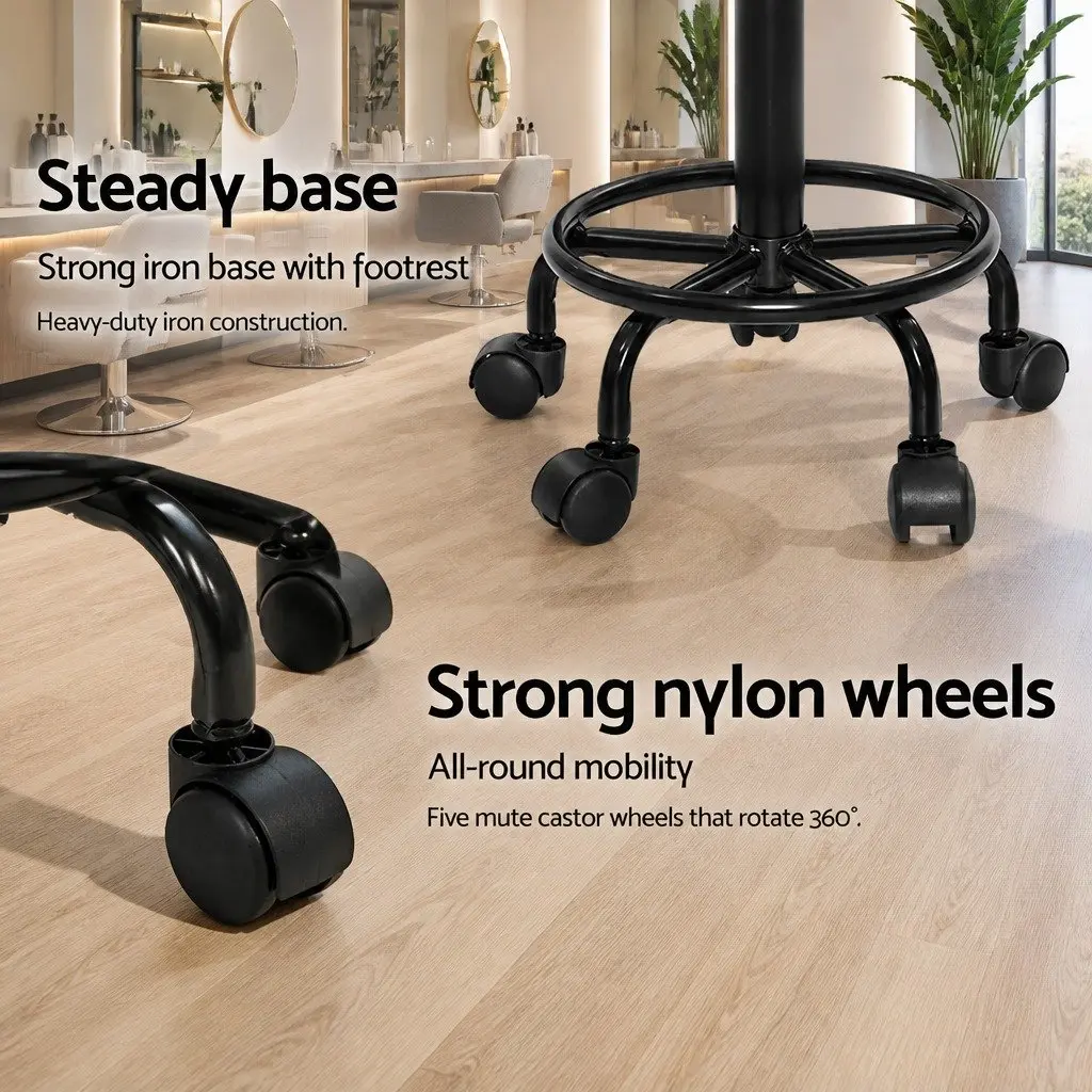Salon Stool Saddle Swivel Chair Adjustable Height Black PU Leather Comfort Seat