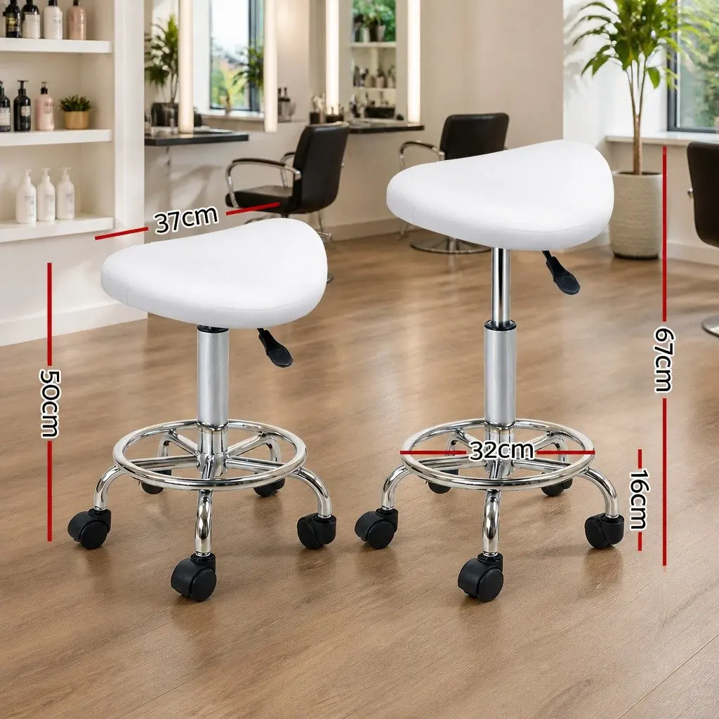 Salon Stool Saddle Swivel Chair White 360° Rotatable Adjustable Height Castor