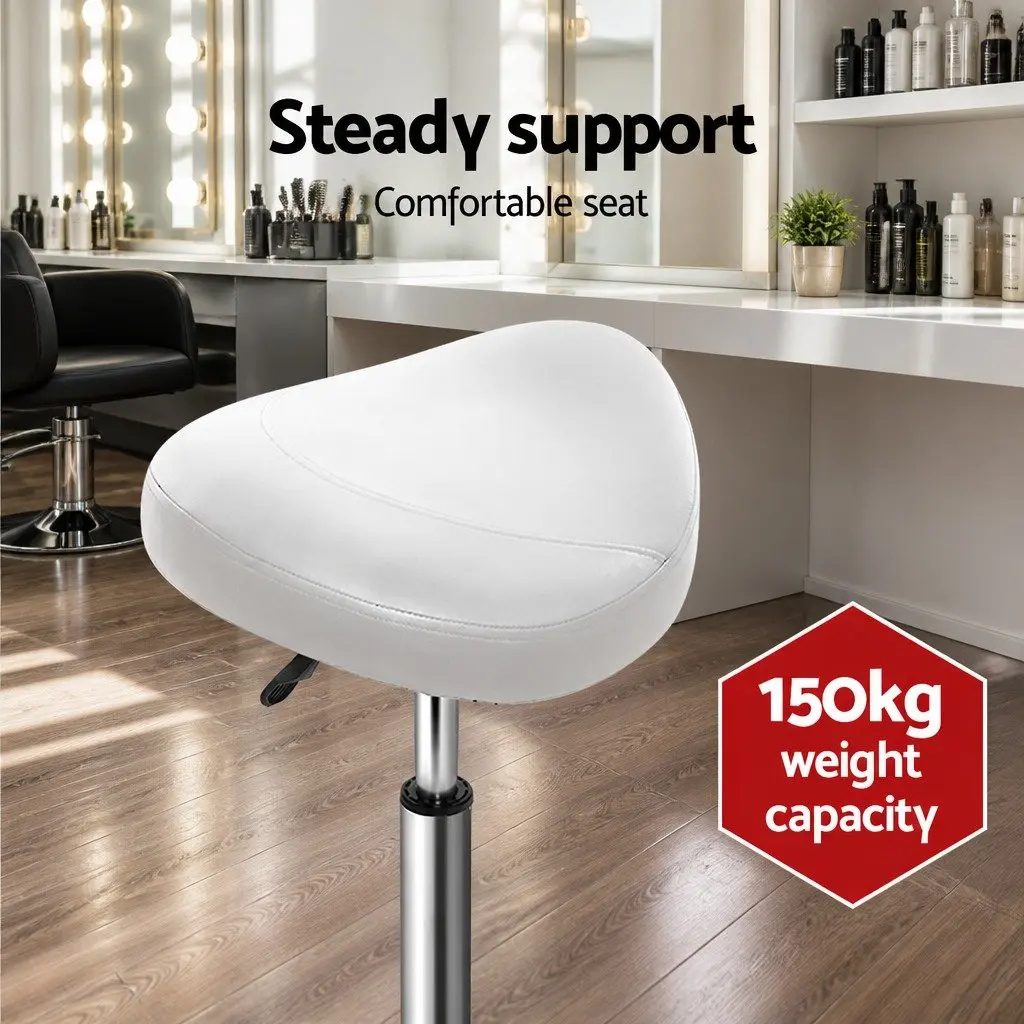 Salon Stool Saddle Swivel Chair White 360° Rotatable Adjustable Height Castor