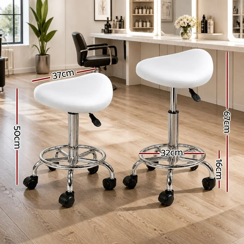 Salon Stool Saddle Seat White Adjustable Height 360 Degree Rotatable