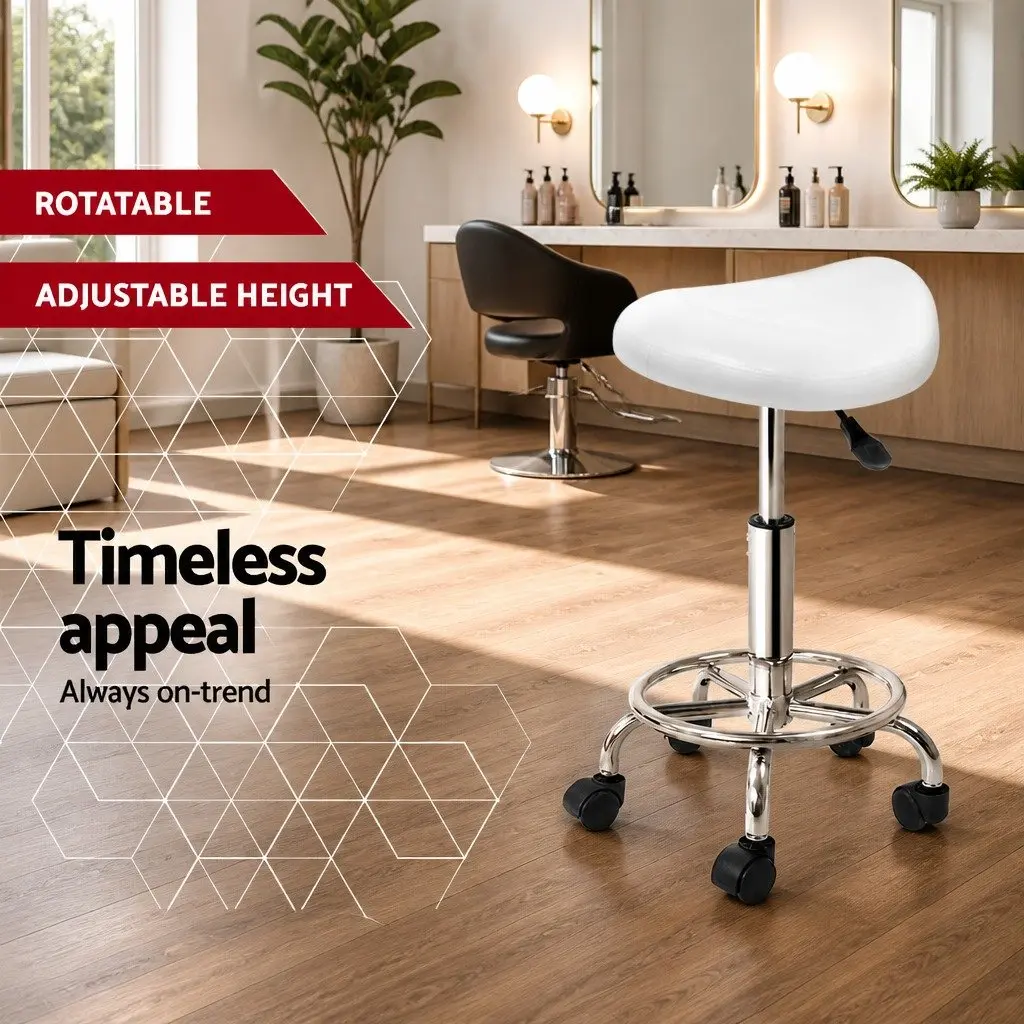 Salon Stool Saddle Seat White Adjustable Height 360 Degree Rotatable