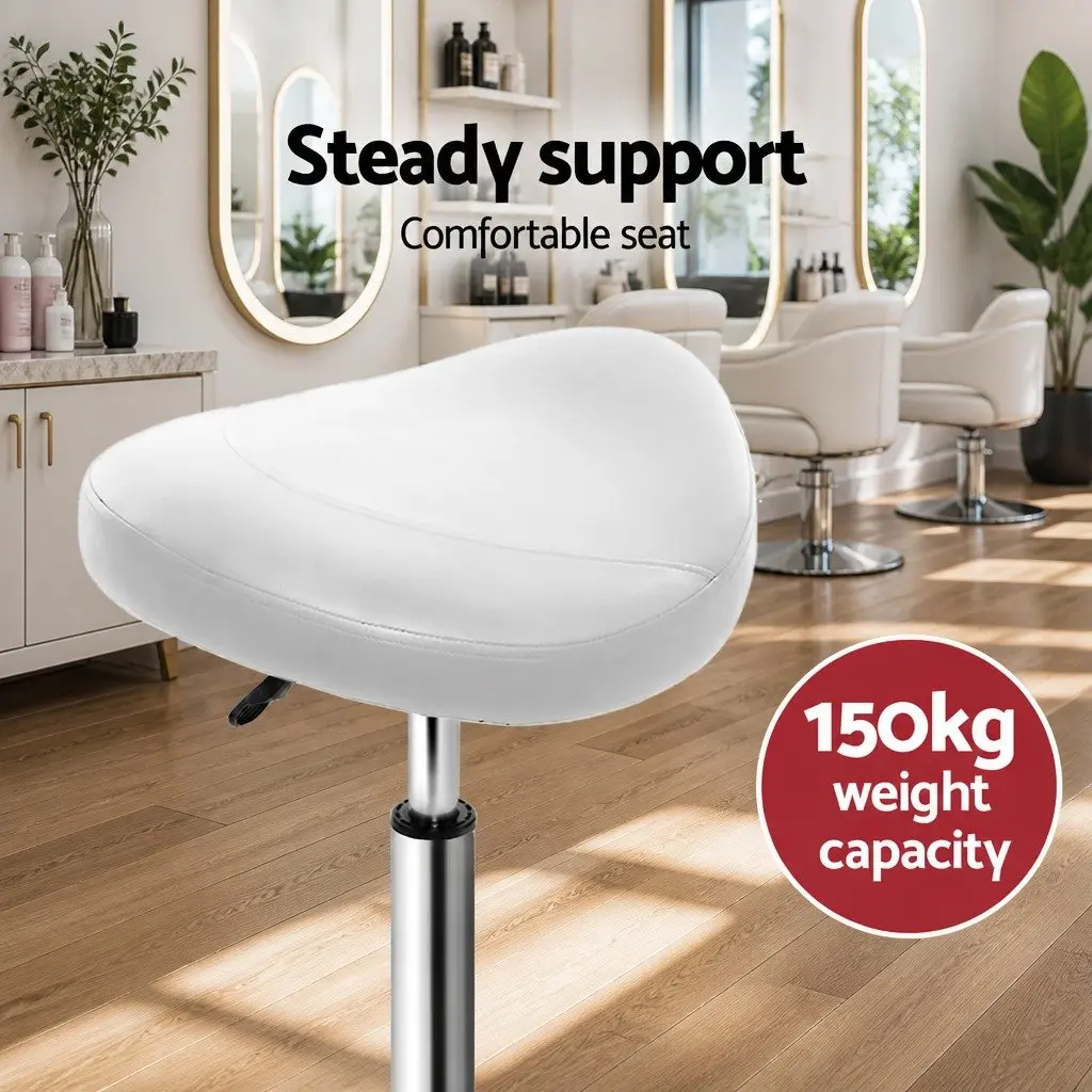 Salon Stool Saddle Seat White Adjustable Height 360 Degree Rotatable