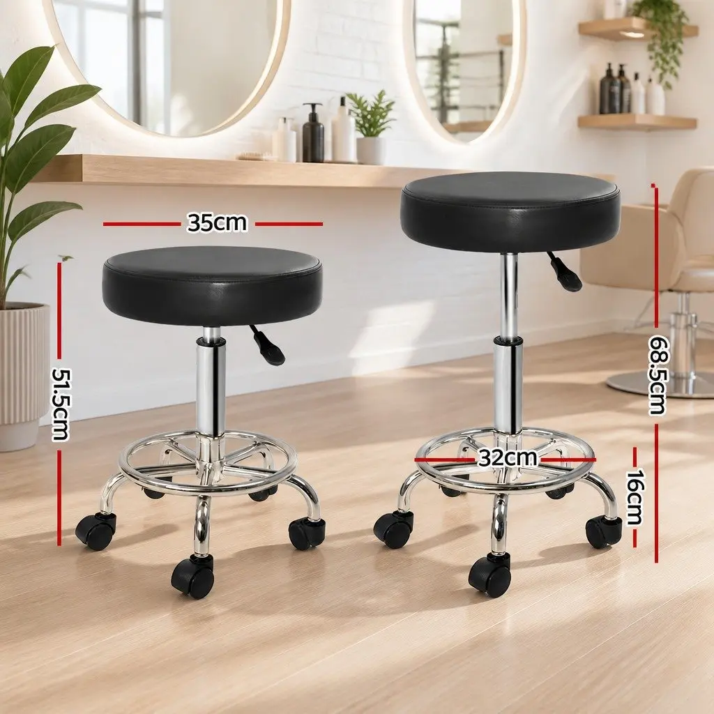 Salon Stool Round Swivel Chair Black Adjustable Height 2 Piece