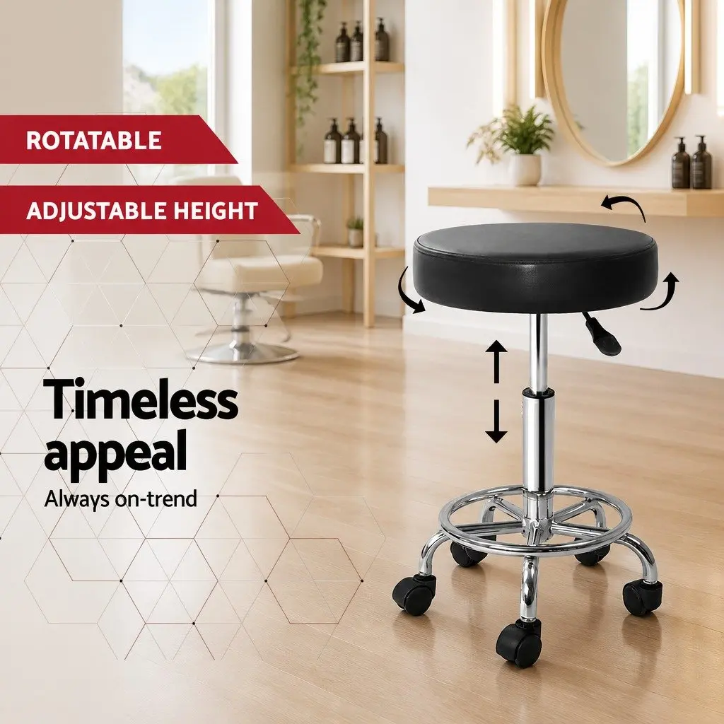 Salon Stool Round Swivel Chair Black Adjustable Height 2 Piece