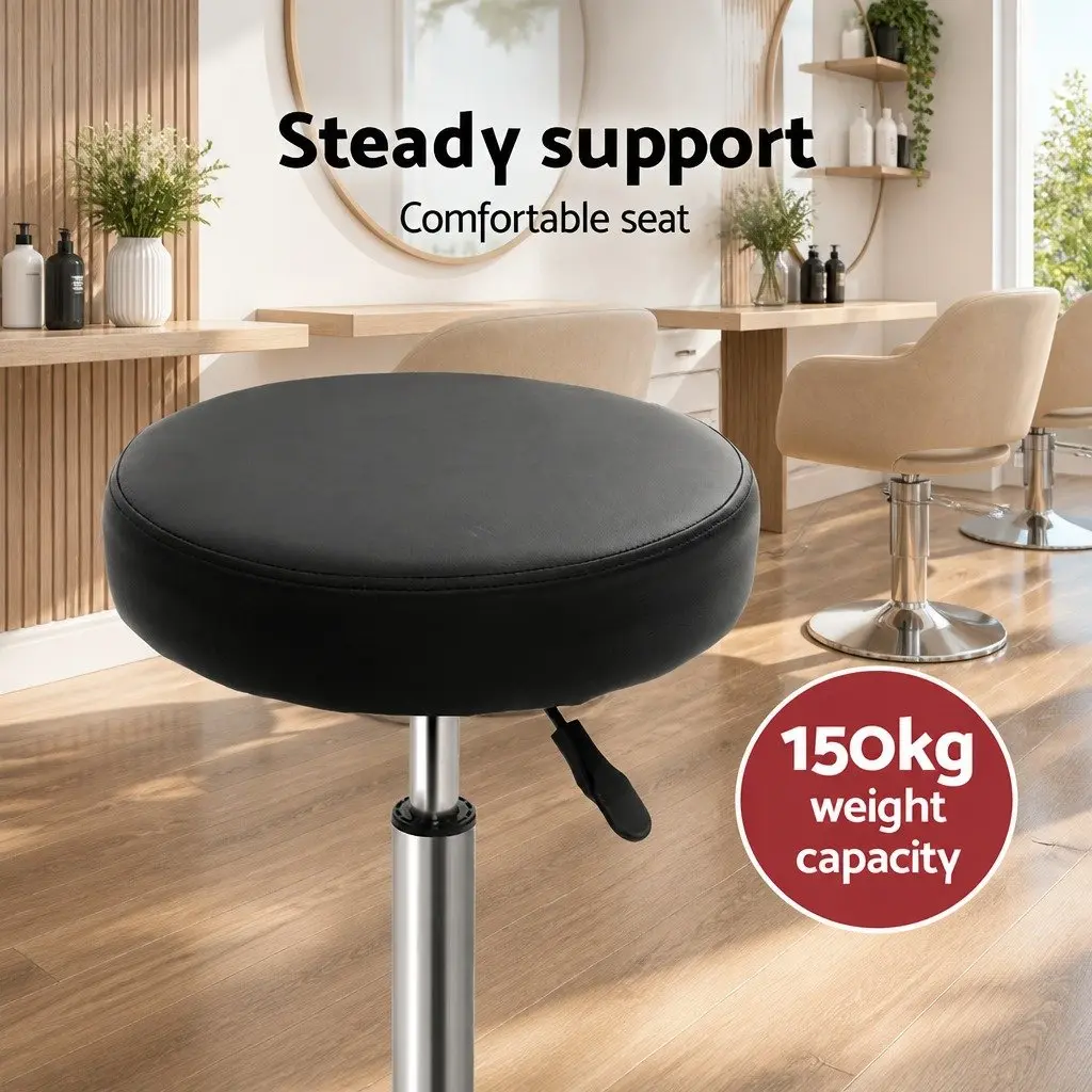 Salon Stool Round Swivel Chair Black Adjustable Height 2 Piece