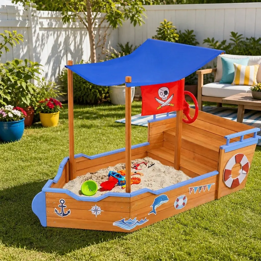 Kids Wooden Boat Sandbox