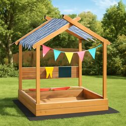 Kids Wooden Sandbox Sandpit with Canopy Water Basin Drawing Board Outdoor Play