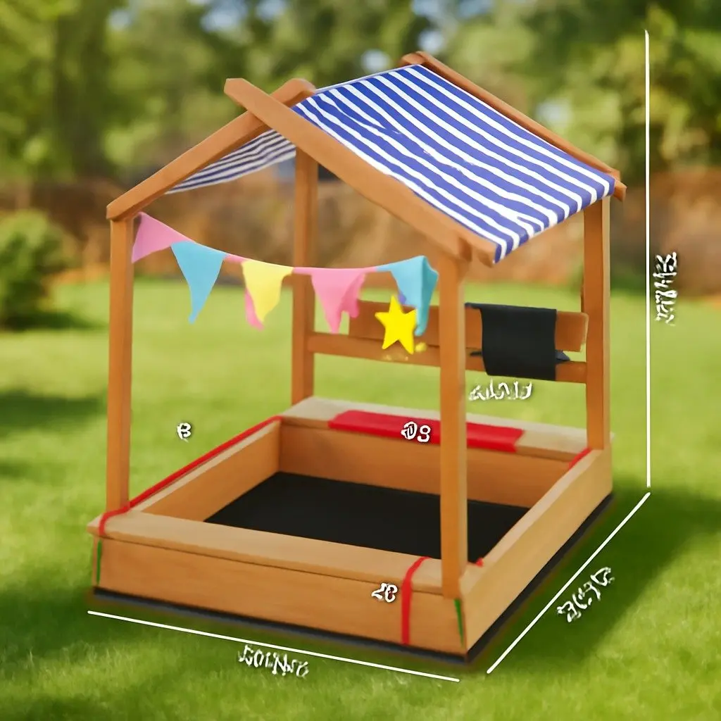 Kids Wooden Sandbox with Canopy and Water Basin 113x117x146.5cm