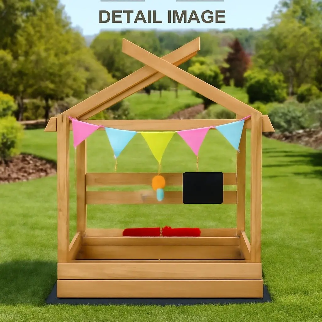Kids Wooden Sandbox with Canopy and Water Basin 113x117x146.5cm