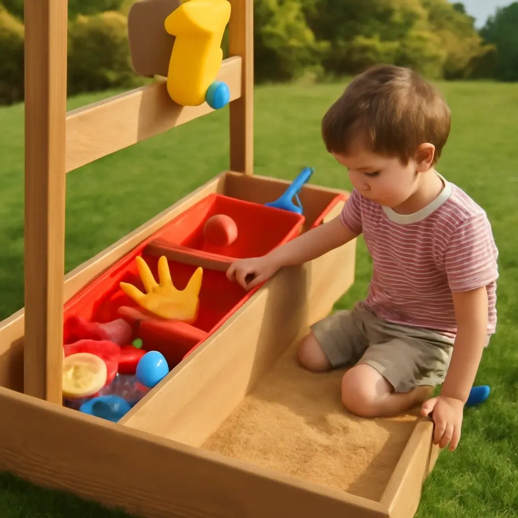 Kids Wooden Sandbox with Canopy and Water Basin 113x117x146.5cm