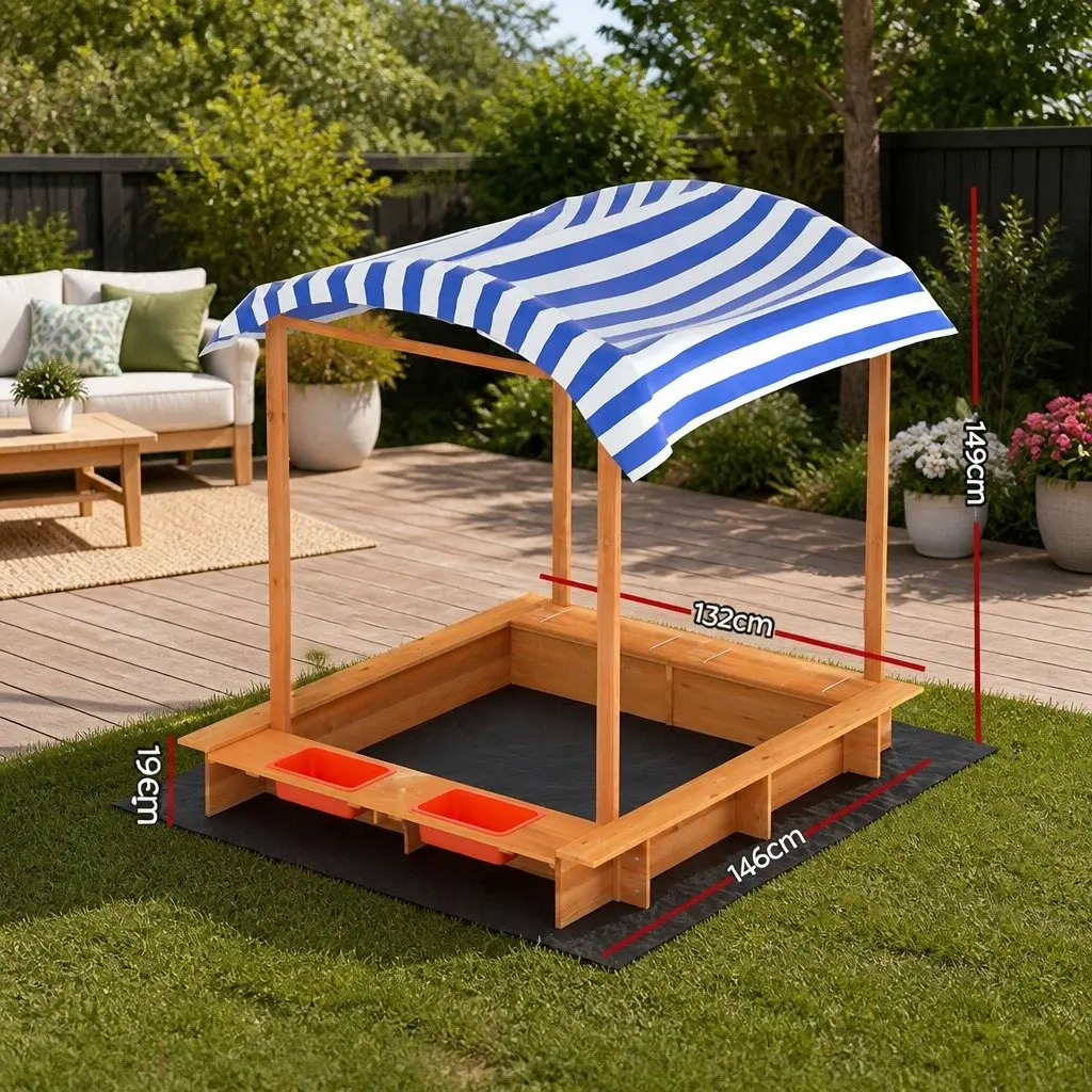 Kids Wooden Sandbox Canopy Dual Basin 146cm Outdoor Play Equipment