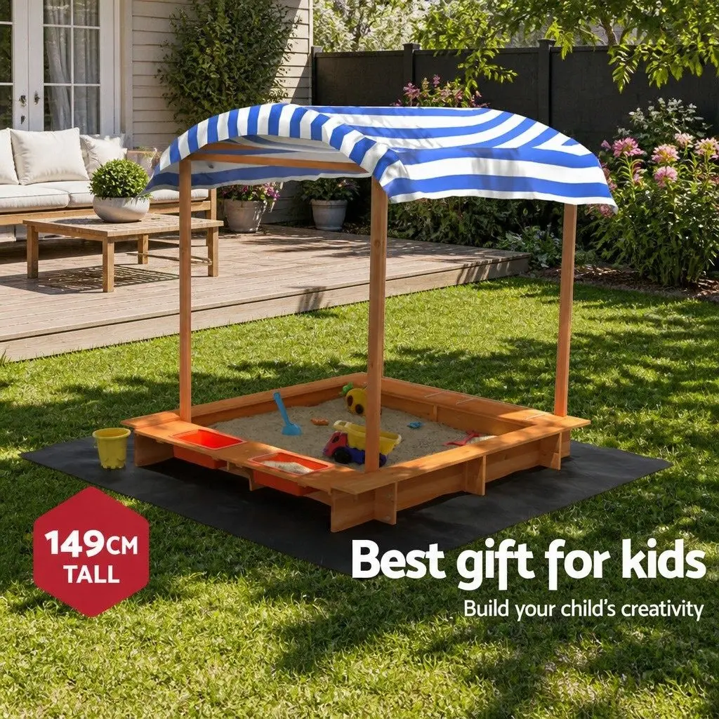 Kids Wooden Sandbox Canopy Dual Basin 146cm Outdoor Play Equipment