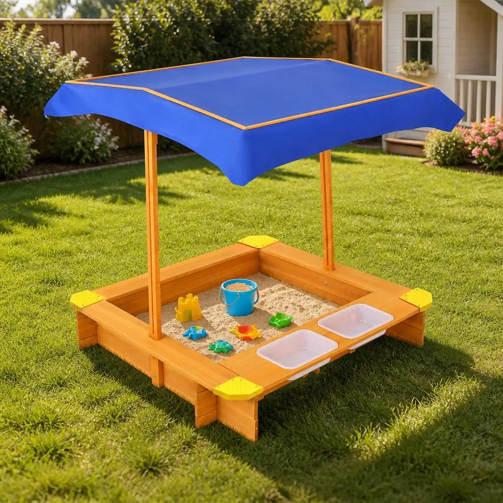 Kids Sandbox with Canopy Water Basin Outdoor Sand Pit Play Equipment 103cm