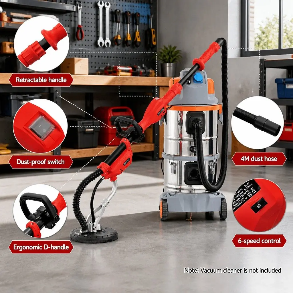 800W Drywall Sander Extendable Arm 6 Speed Control