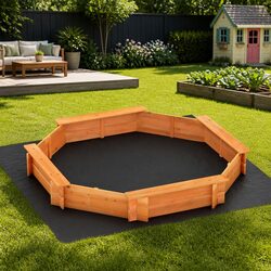 Kids Octagon Sandpit Wooden Sand Pit with Cover Bench Seat Outdoor Play 182cm