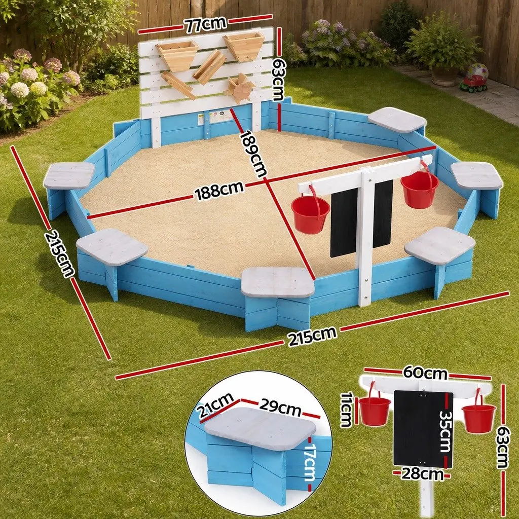 Kids Wooden Round Sandpit Outdoor Play Equipment 215cm