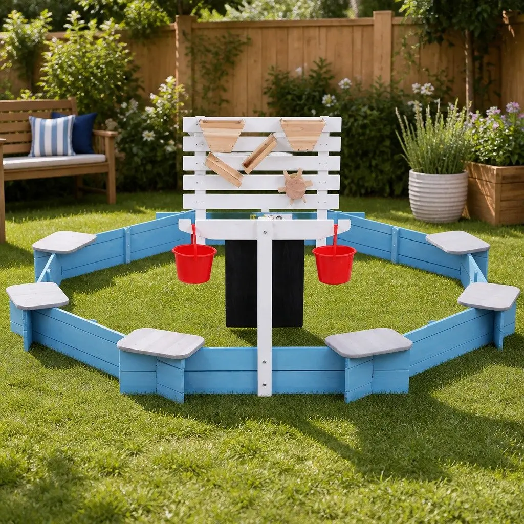 Kids Wooden Round Sandpit Outdoor Play Equipment 215cm