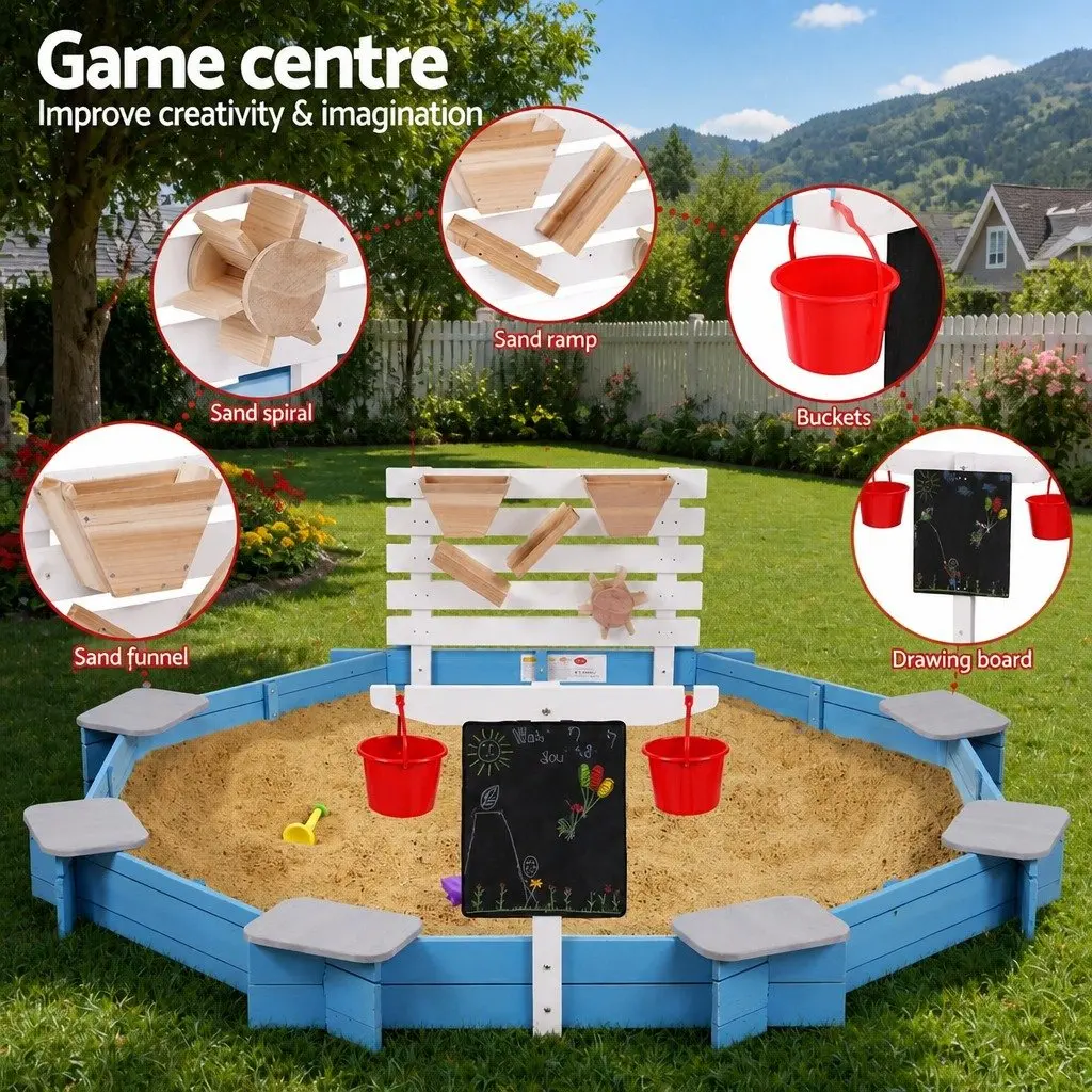 Kids Wooden Round Sandpit Outdoor Play Equipment 215cm