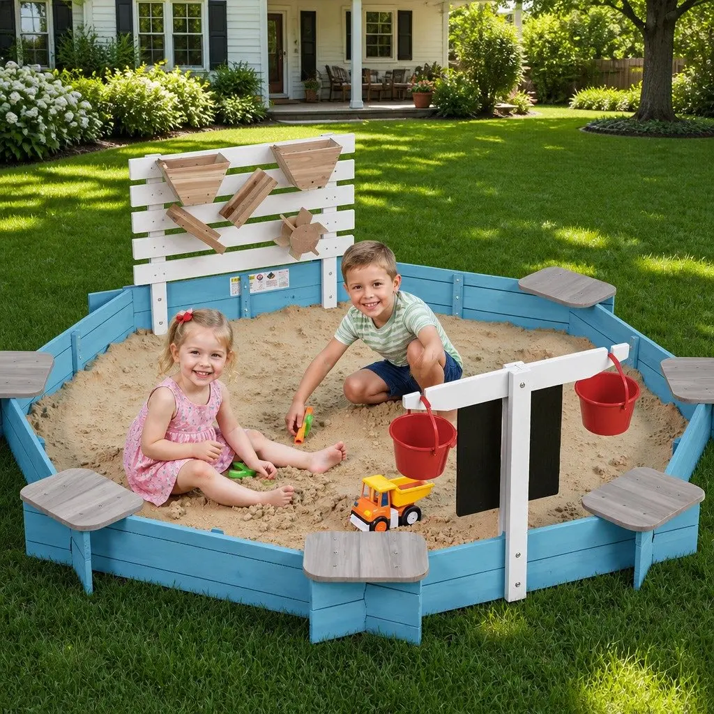 Kids Wooden Round Sandpit Outdoor Play Equipment 215cm