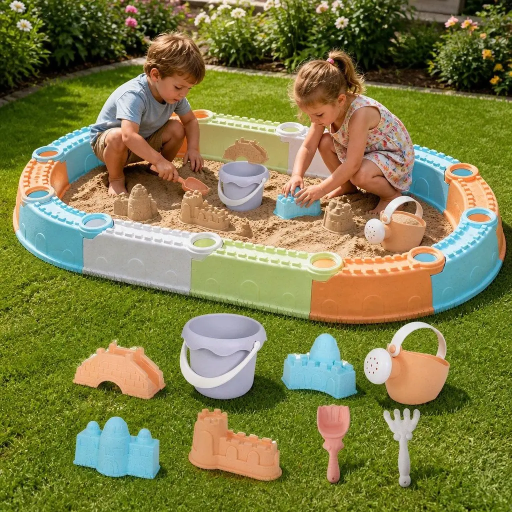 Kids Sandbox Sandpit Set 9 Piece Beach Toys Sand Box Outdoor Play Area Backyard