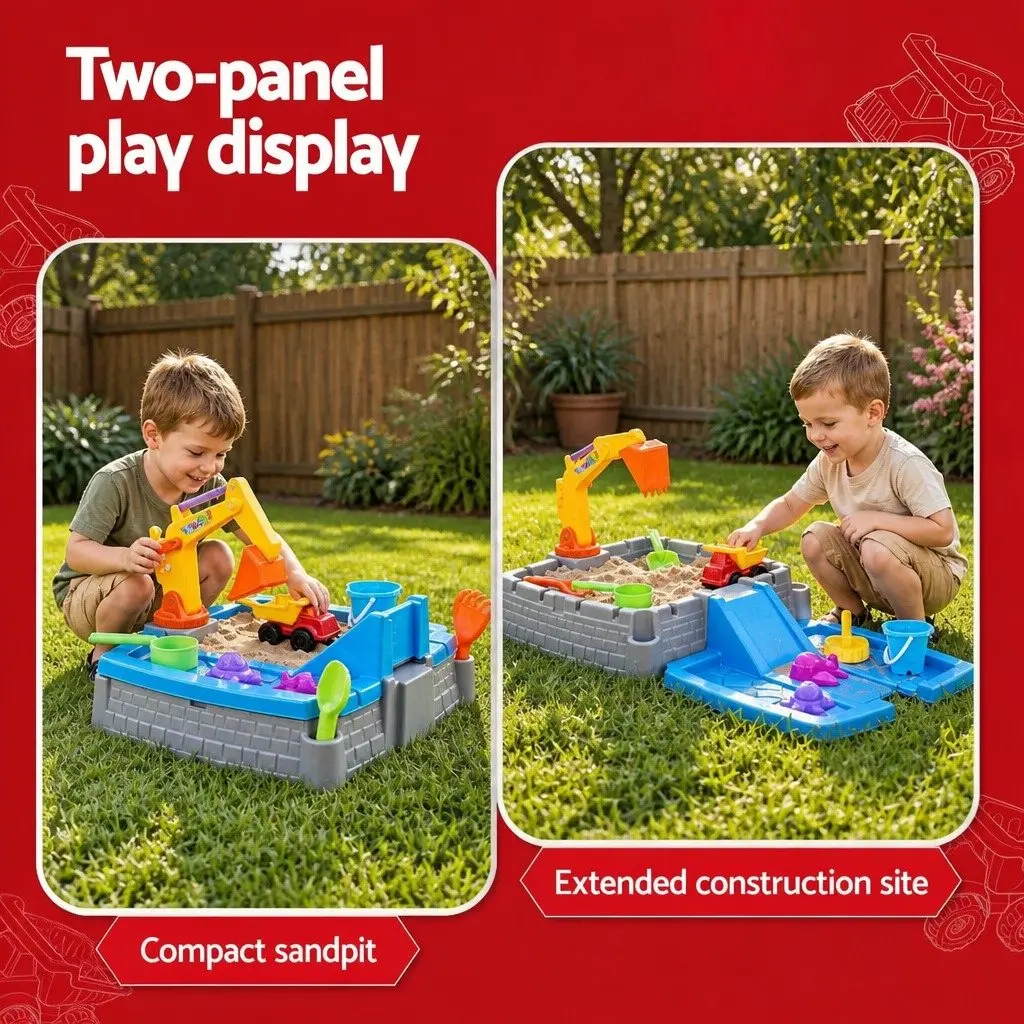 Kids 2-in-1 Sandpit Water Table Excavator Digger Extendable Play Toy Set