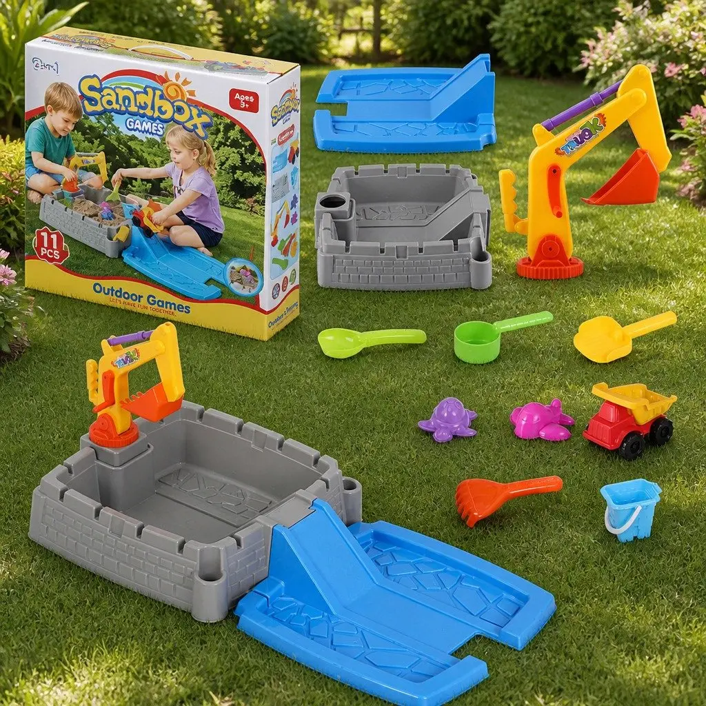 Kids 2-in-1 Sandpit Water Table Excavator Digger Extendable Play Toy Set