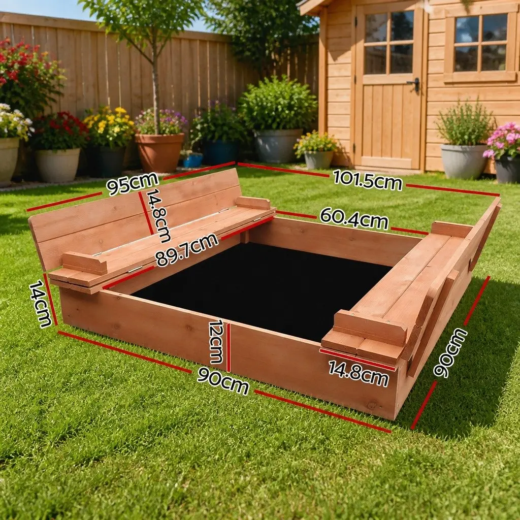Kids Wooden Sandbox Foldable Seat 90cm Outdoor Play Equipment