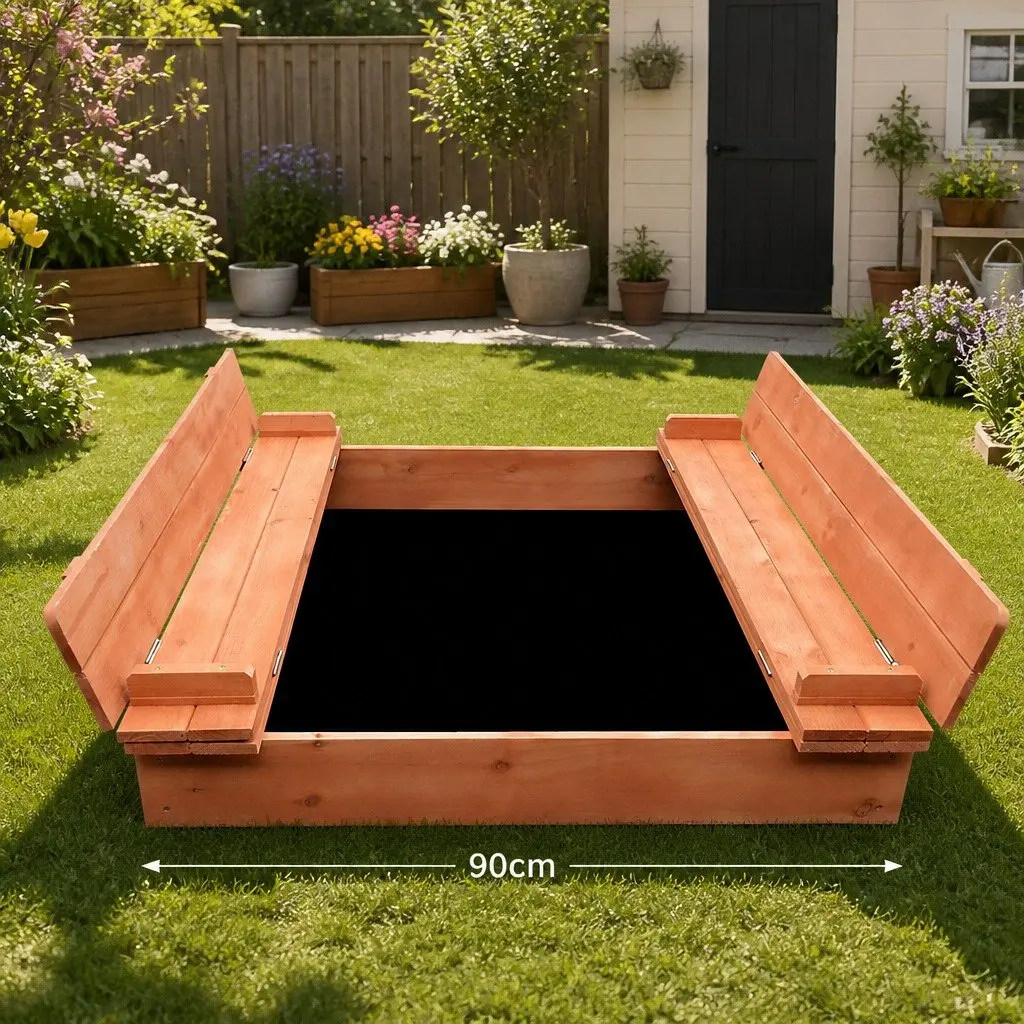 Kids Wooden Sandbox Foldable Seat 90cm Outdoor Play Equipment