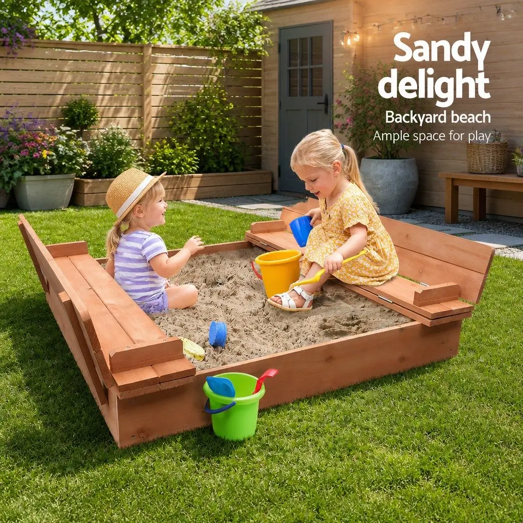 Kids Wooden Sandbox Foldable Seat 90cm Outdoor Play Equipment