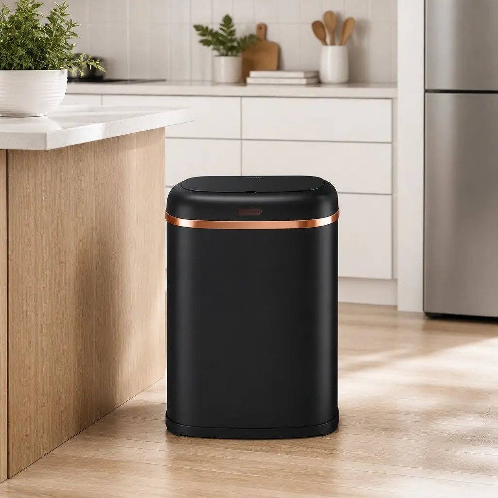 Motion Sensor Automatic Rubbish Bin 38L Hands-Free Kitchen Trash Can Black Steel