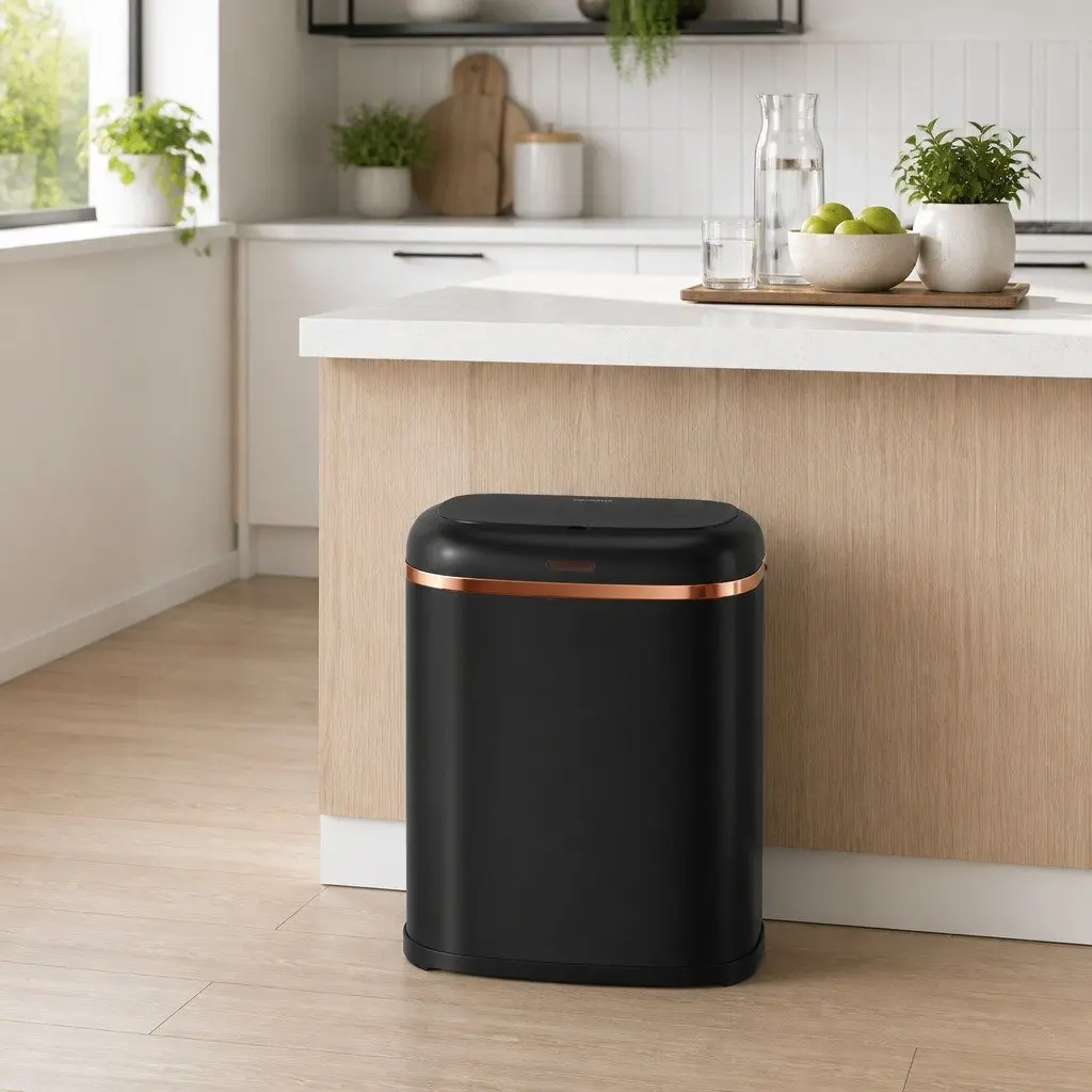 Motion Sensor Automatic Rubbish Bin 38L Hands-Free Kitchen Trash Can Black Steel