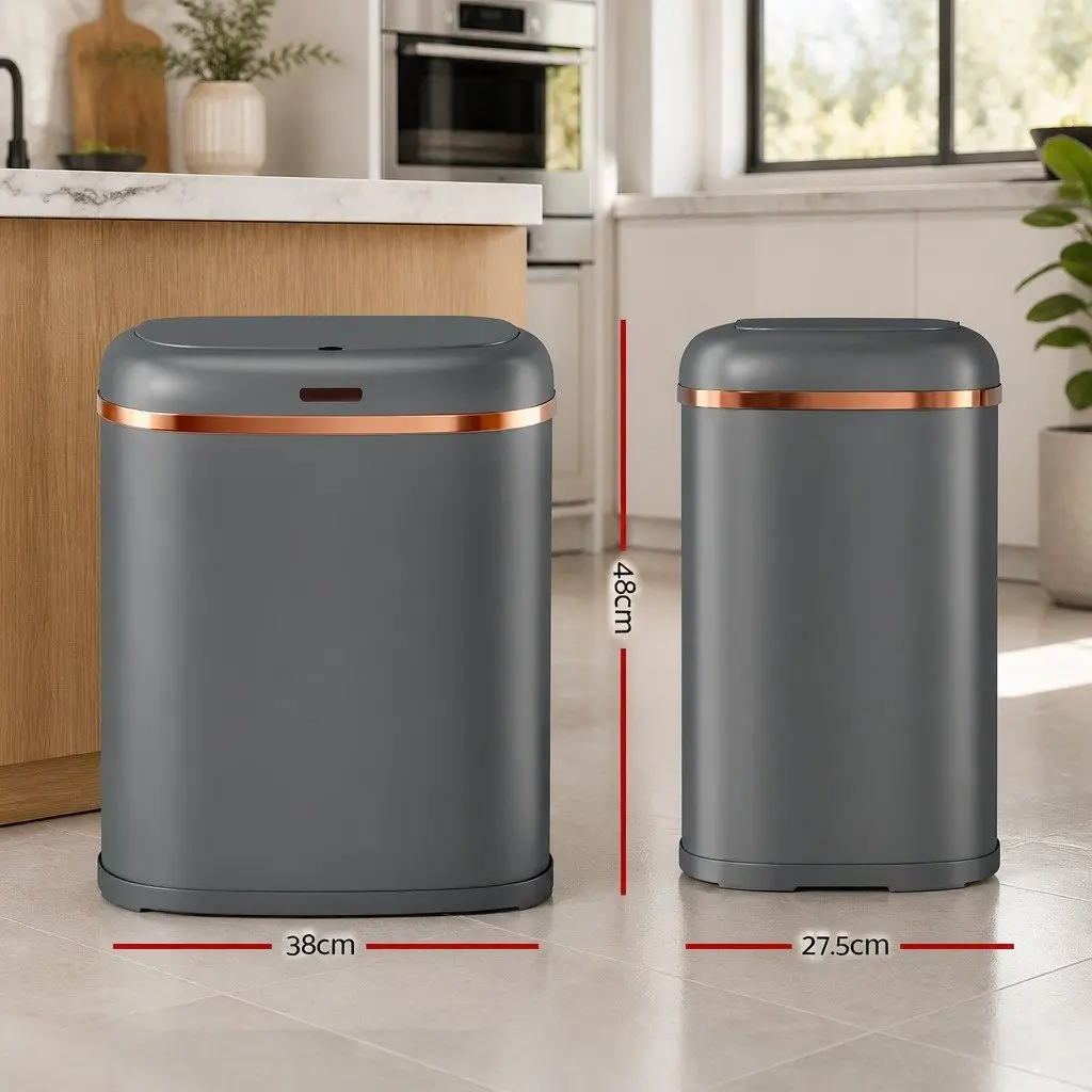 Automatic Motion Sensor Bin Hands-Free 38L Grey Kitchen Trash Can