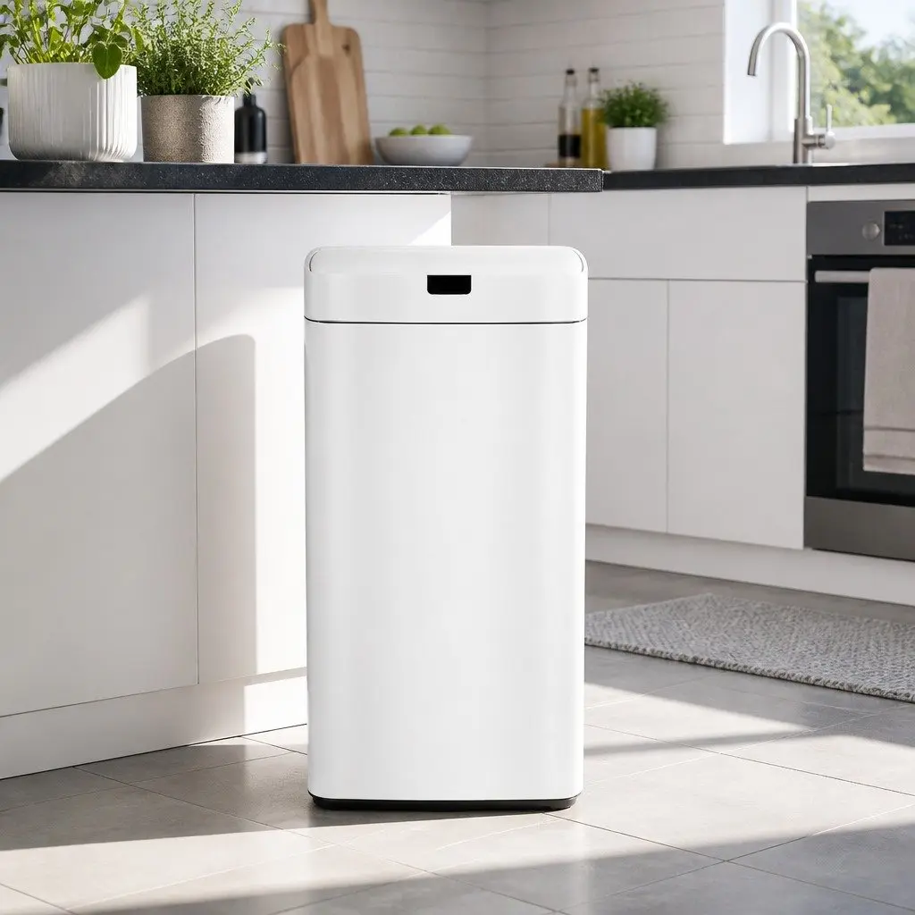 Automatic Trash Bin 45L Motion Sensor Hands-Free Soft Close White Steel