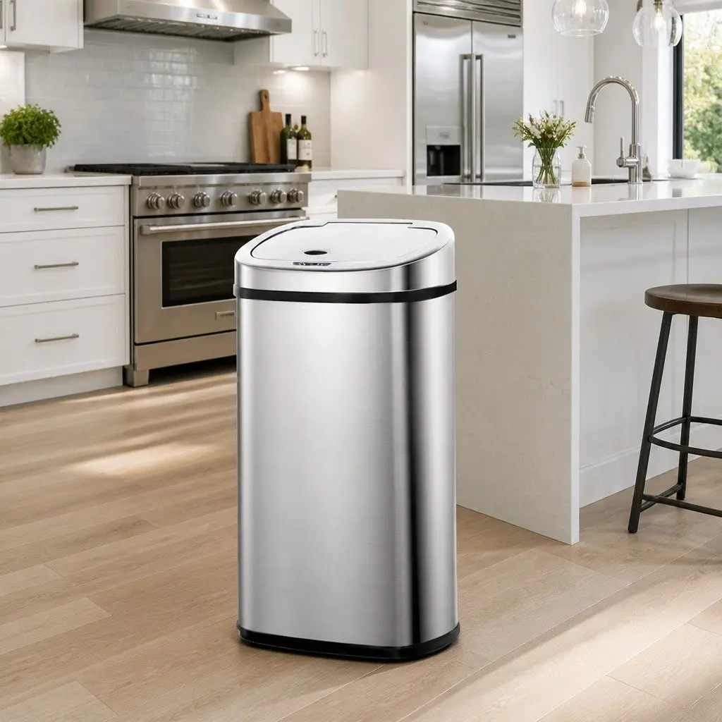 Automatic Motion Sensor Bin 50L Silver Stainless Steel Hands-Free Kitchen Waste Bin