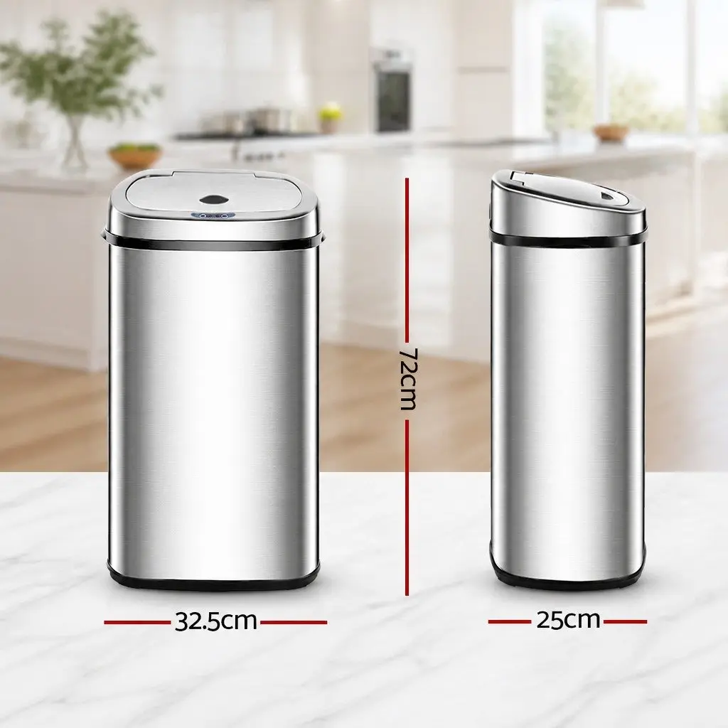 Automatic Motion Sensor Bin 50L Silver Stainless Steel Hands-Free Kitchen Waste Bin