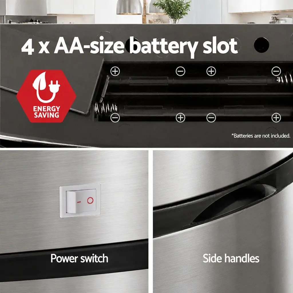 Automatic Motion Sensor Bin 50L Silver Stainless Steel Hands-Free Kitchen Waste Bin