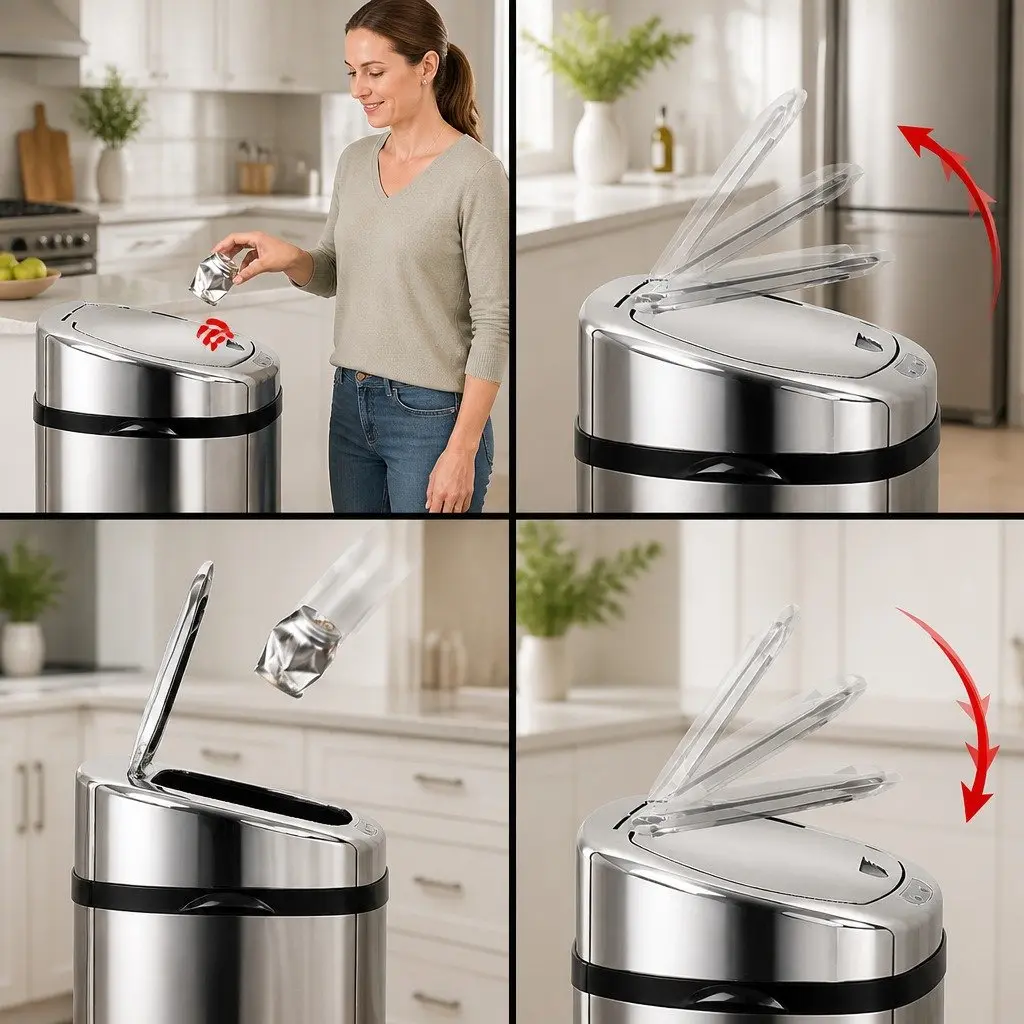 Automatic Motion Sensor Bin 50L Silver Stainless Steel Hands-Free Kitchen Waste Bin