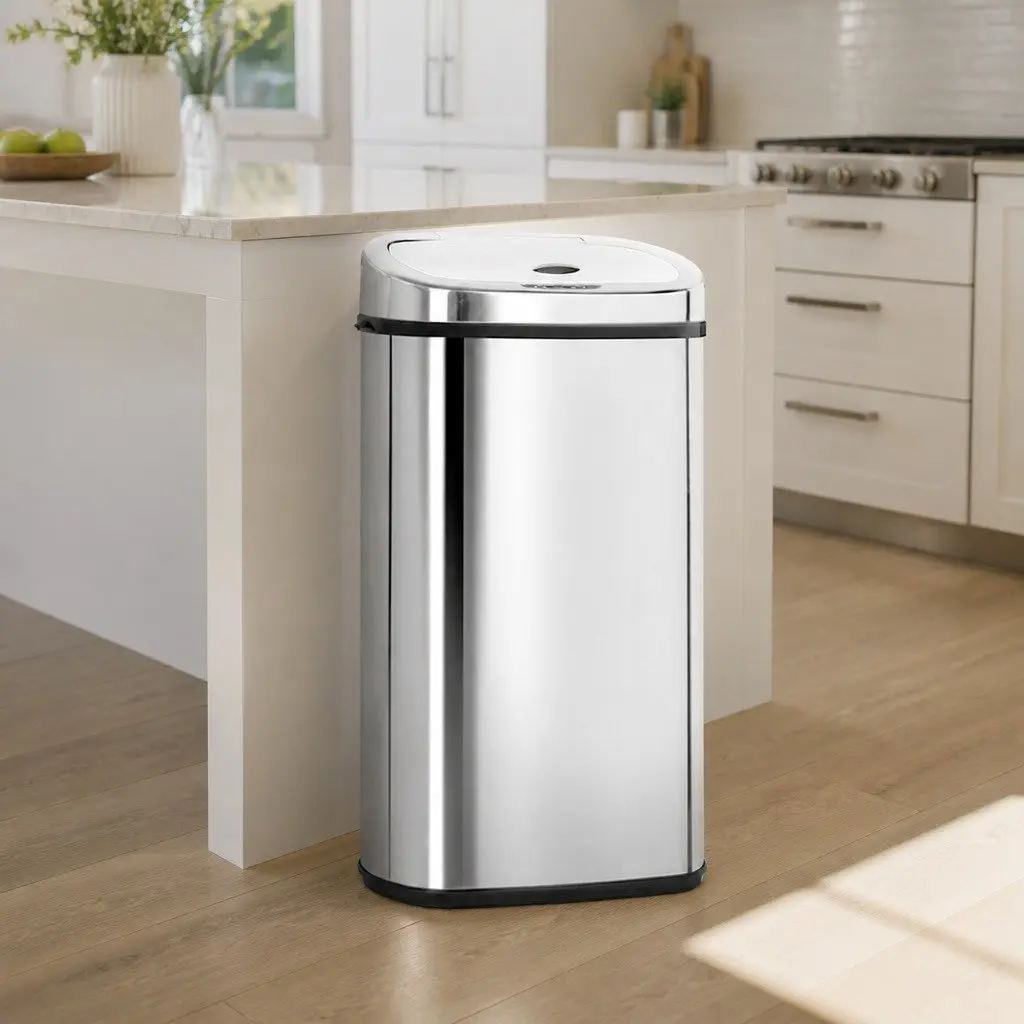 Automatic Motion Sensor Bin 50L Silver Stainless Steel Hands-Free Kitchen Waste Bin