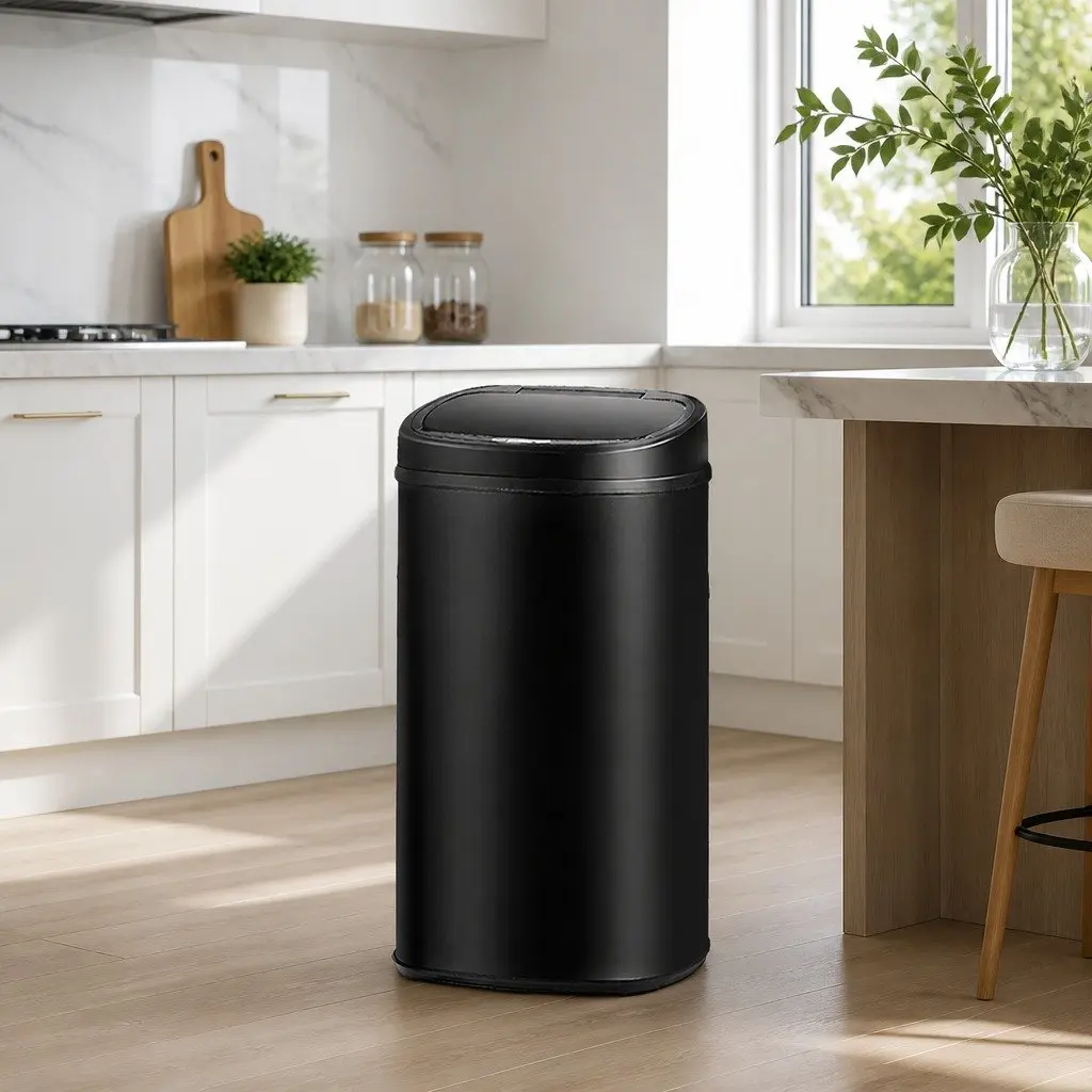 Motion Sensor Automatic Rubbish Bin 58L Hands-Free Kitchen Waste Black Steel