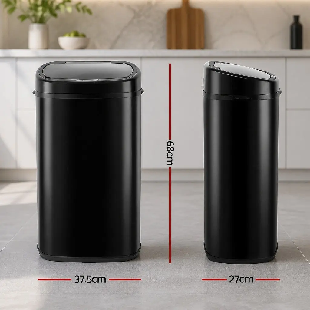 Motion Sensor Automatic Rubbish Bin 58L Hands-Free Kitchen Waste Black Steel