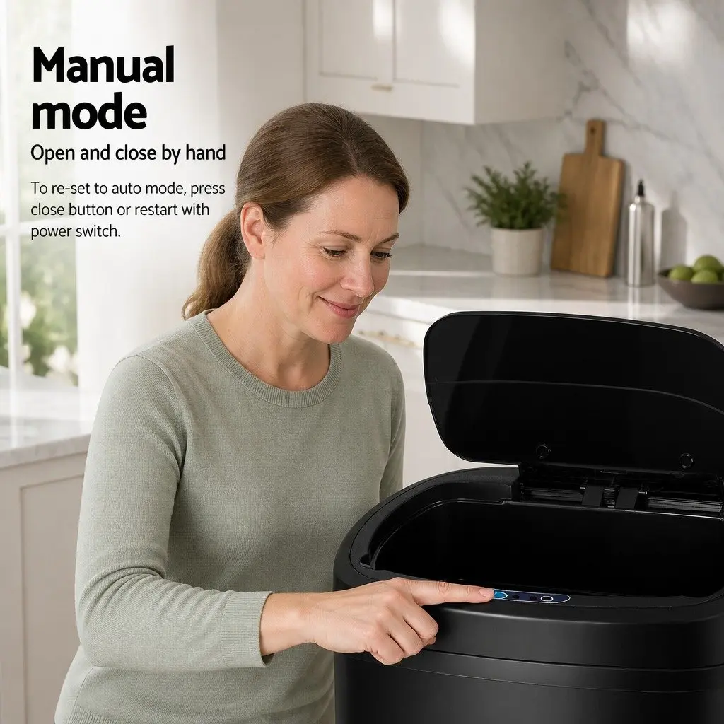 Motion Sensor Automatic Rubbish Bin 58L Hands-Free Kitchen Waste Black Steel