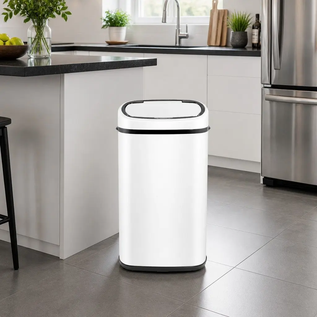 Automatic Motion Sensor Rubbish Bin Hands-Free 58L White Steel